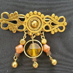 GJD Gold Pin With Brown and Gold Beads